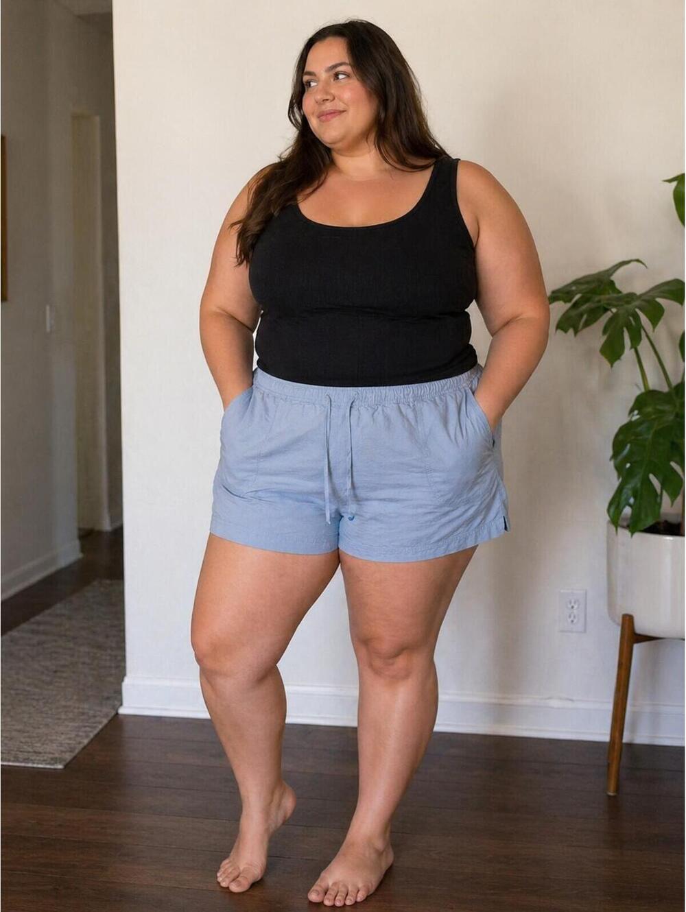 Essentials by Maggie Cotton Lounge Shorts Plus Size 22/24W Blue Elastic Waist